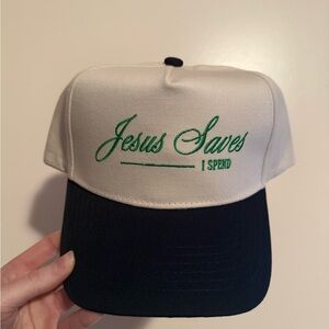 Cream and Navy Hat with Green Embroidery